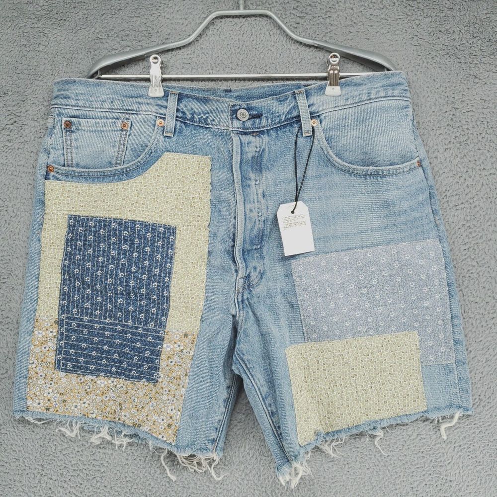 Levis 501 Jeans 93' Women's 38 Shorts 150th Anniversary Button Fly Quilt Patch